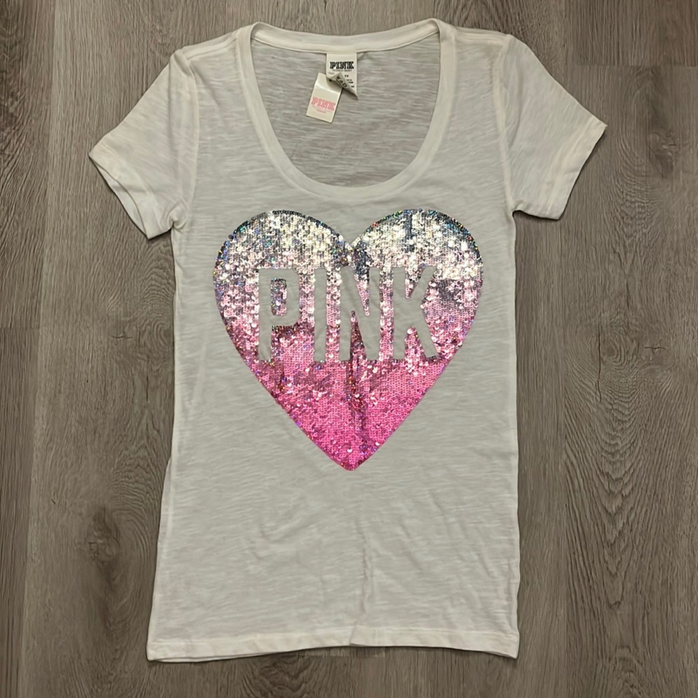 Victoria's Secret PINK Sequin Heart T-Shirt